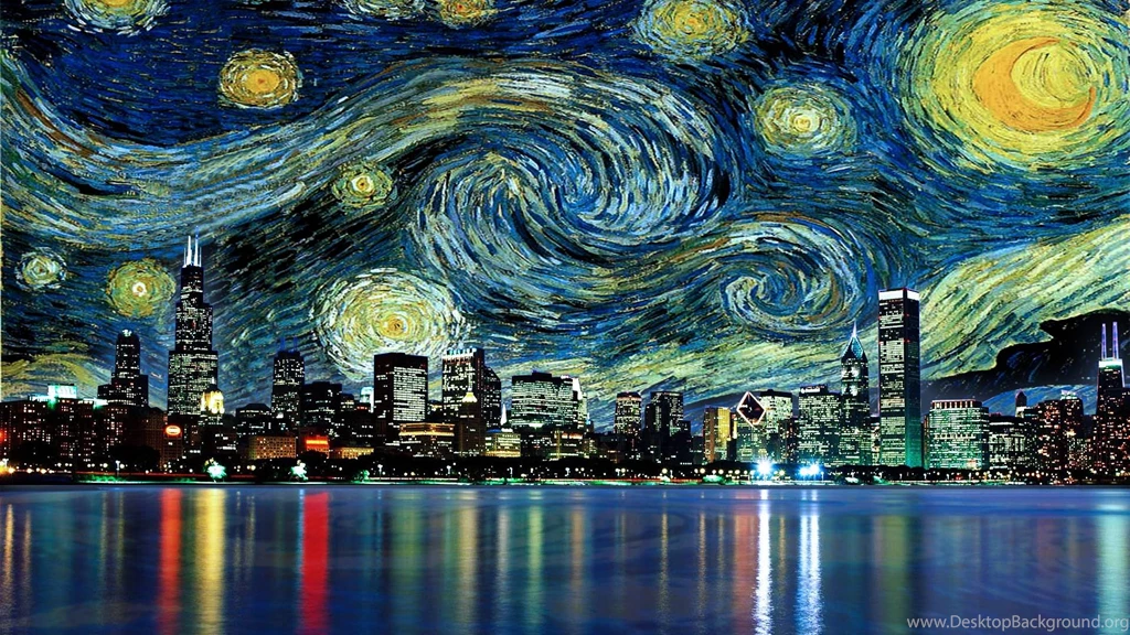 Van Gogh Starry Nght And Cityscape HD Wallpapers