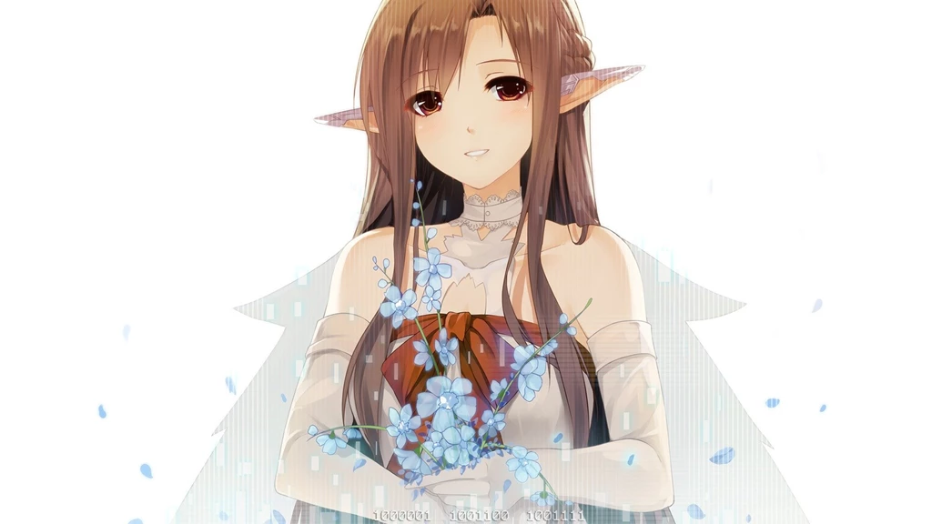 Anime Girl, Art, Elf, Flower, Petals, Happiness, Dress, Pure, Bride