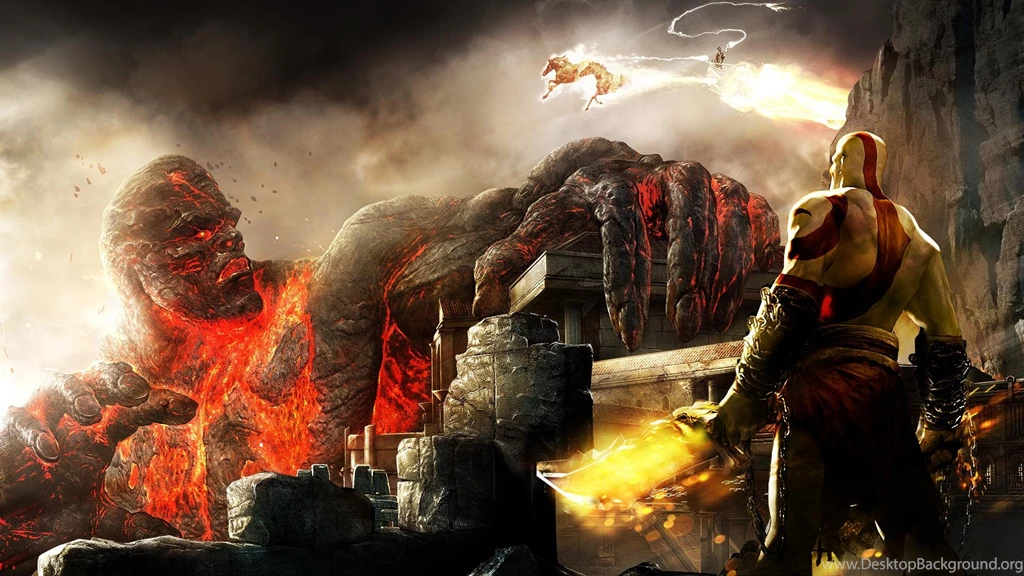 Kratos Facing The Fire Monster God Of War Desktop Wallpapers 2783