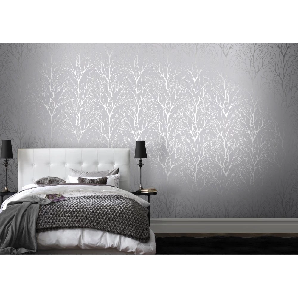 I Love Wallpaper™ Shimmer Tree Soft Grey / Silver (ILW980033)   I ...