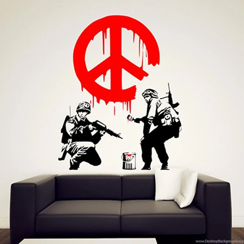 Banksy Wall Sticker Mural CND Soldiers Fight War Pattern Portrait ...