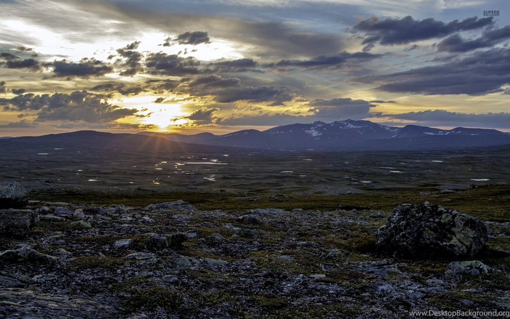 Rocky Scenic Clouds Golden Sun Wallpapers