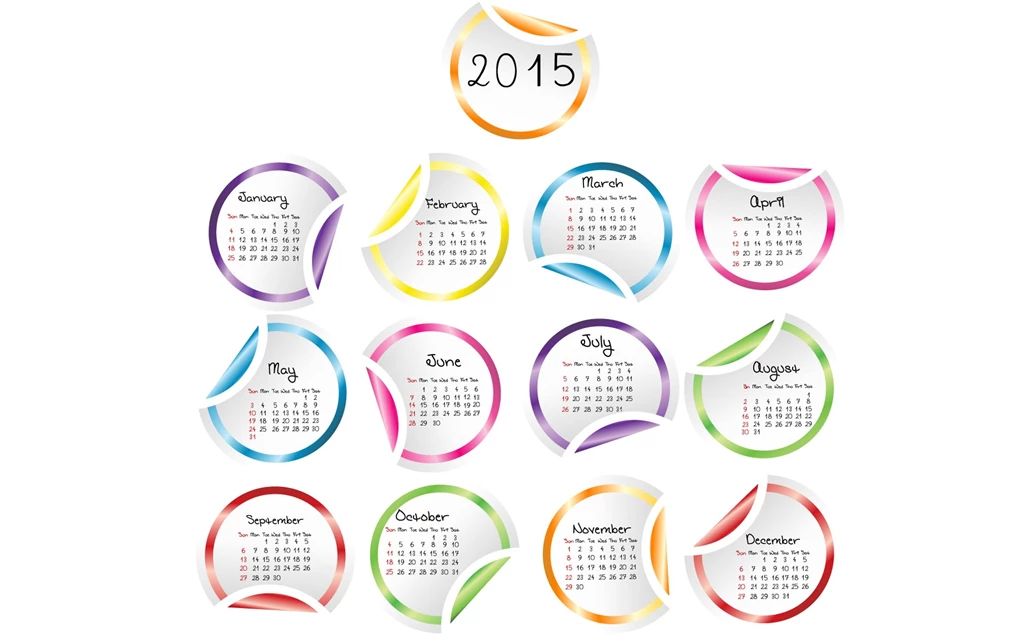 New Year 2015 Calendar Printable Vector Cards