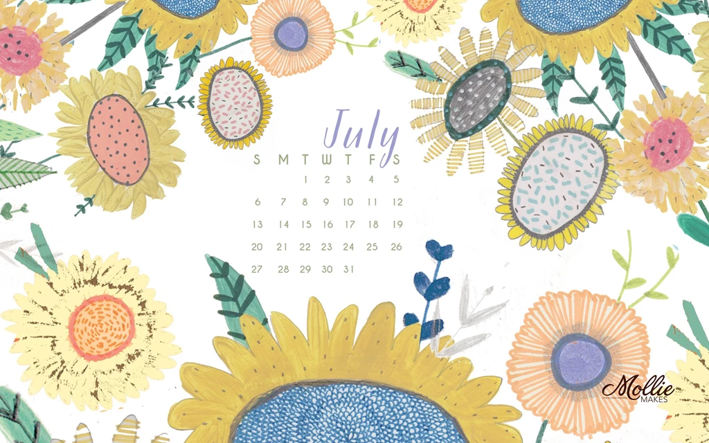 Free Desktop Wallpaper: July Calendar Mollie Makes