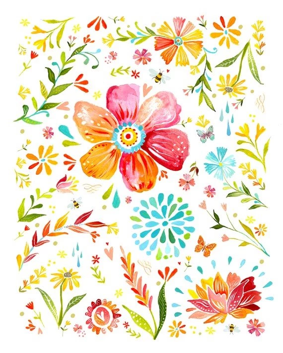 Posies Floral Art Print Watercolor Painting By Thewheatfield