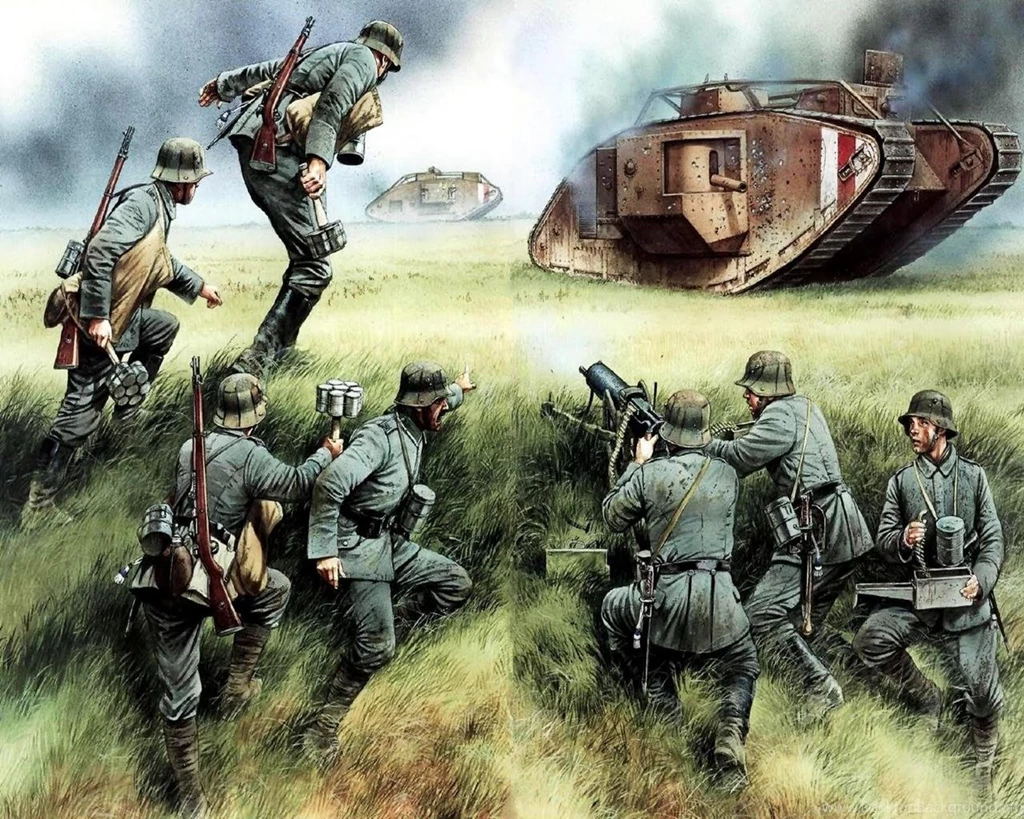 Wallpapers Painting Art Tanks Soldiers Amiens 1918 German Tank ...