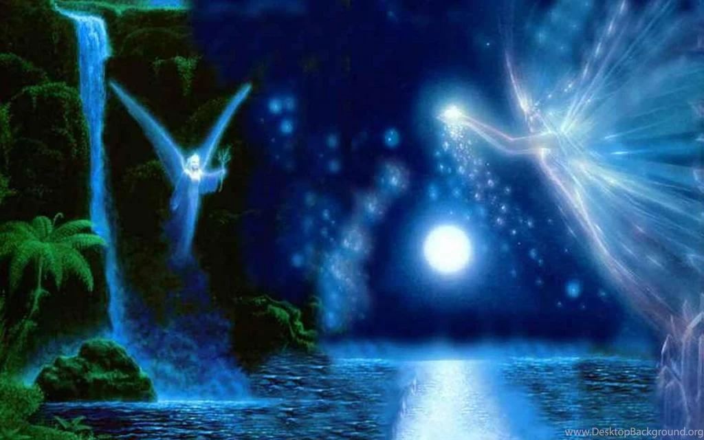 OF ANGELS AND FAERIES IN THE MOONLIGHT WALLPAPER   (
