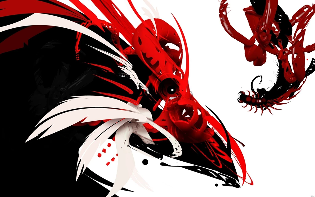 Red Black White Bird Insect Rendering