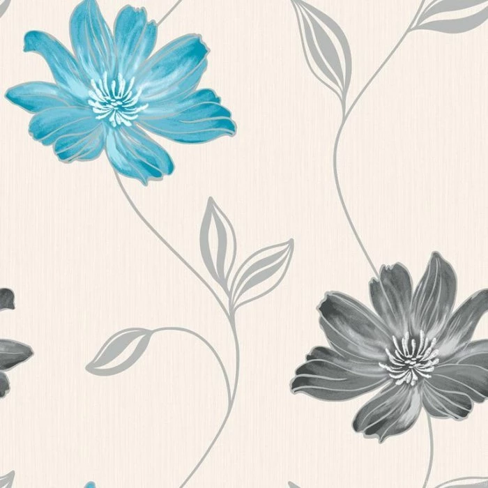 Muriva Emily Floral Wallpapers Black / Cream / Silver / Blue ...
