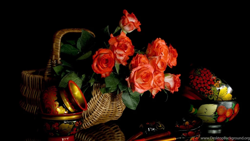 Nature Flowers Baskets Roses Black Backgrounds 1920×1080 Hd ...