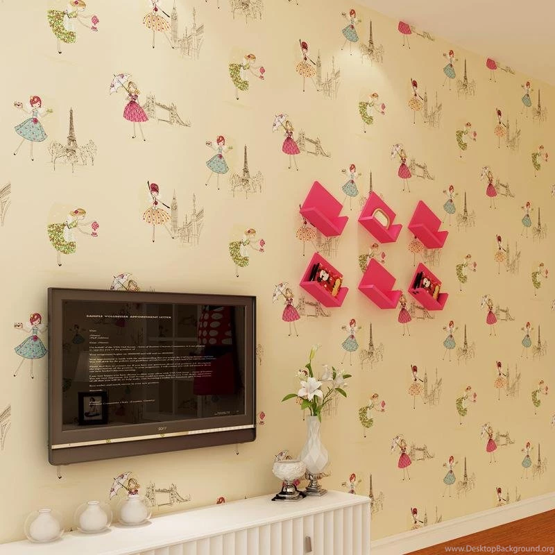 Wholesale 10*0.53 M Paris Girls Bedroom Wallpapers Cartoon Princess ...