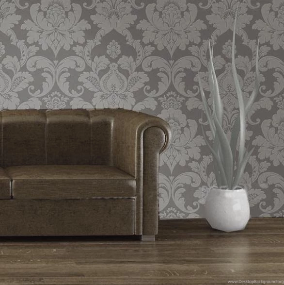 Vintage Elegant Embossed Glitter Bedroom Wallpapers Gray Silver ...