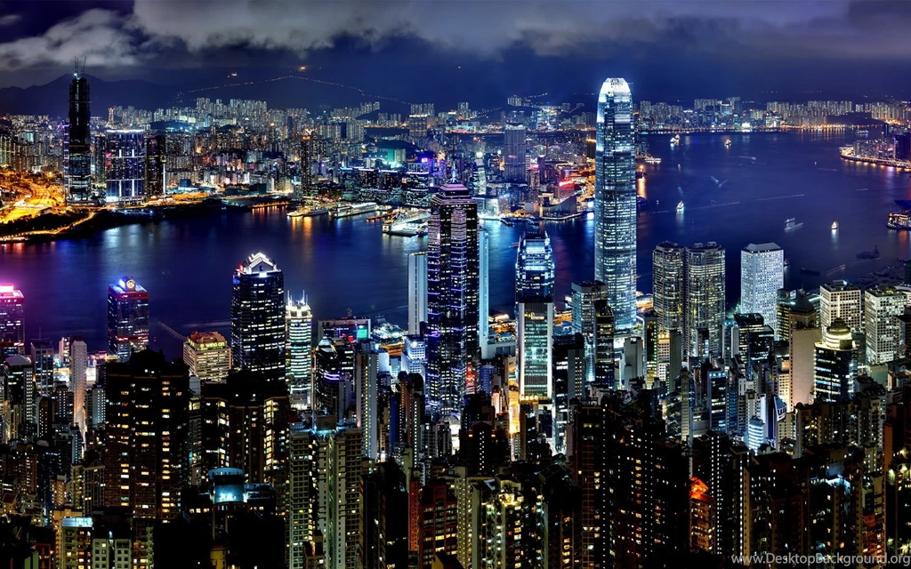 Hong Kong City Night Lights Skyscrapers