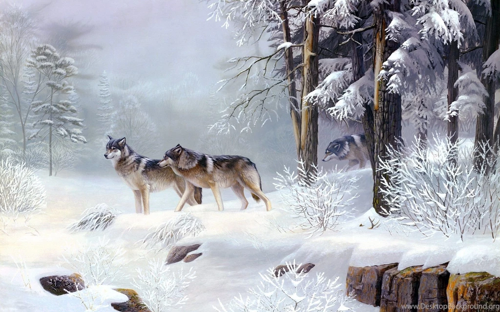 Wolves in the snowy forest 1920x1200 fantasy desktop wallpaper 28719.jpg