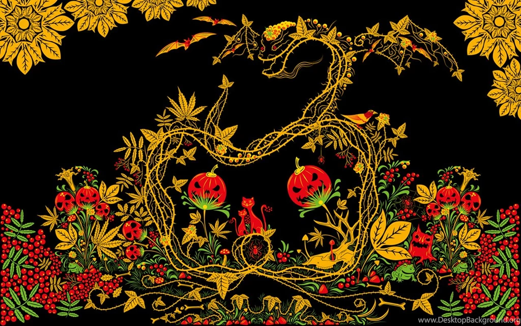 Halloween Khokhloma Free Psychedelic Wallpapers