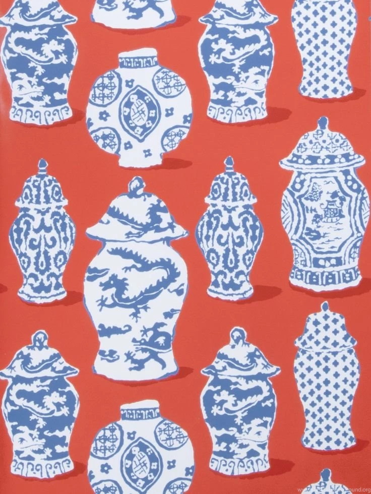 Canton Wallcovering In Color Persimmon Blue From The Dana Gibson ...
