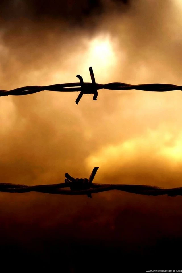 Download Wallpapers 640x960 Barbed Wire, Sunset, Sky, Obstruction ...