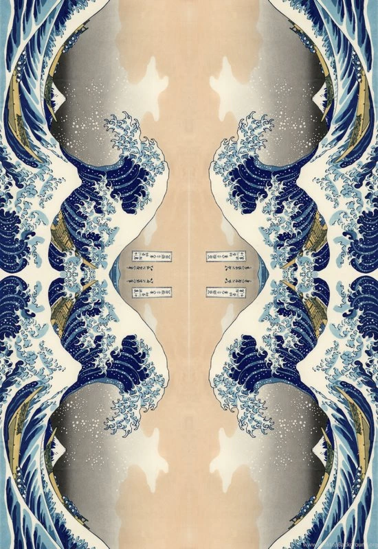 Great Wave Off Kanagawa 42h 61w Repeats Fabric Buckskin_fringe ...