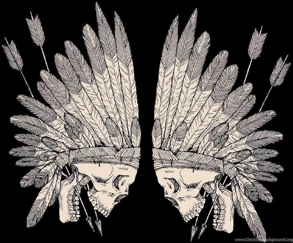 Tattoos Skulls Head Feathers Symmetry Arrows Red Man Wallpapers HD