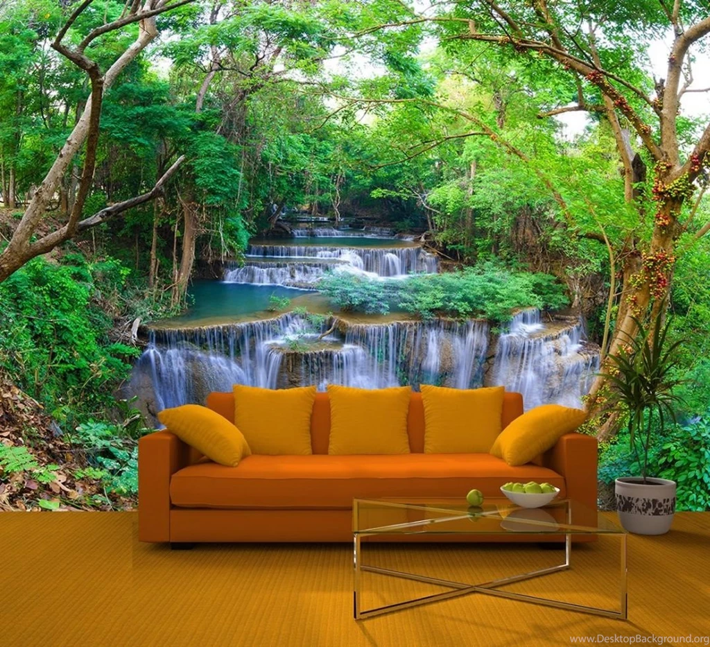 Green Spring Forest Wall Mural Deco Photo Wallpapers Waterfall
