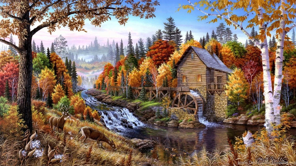 Home In The Forest Oil Painting Wallpapers