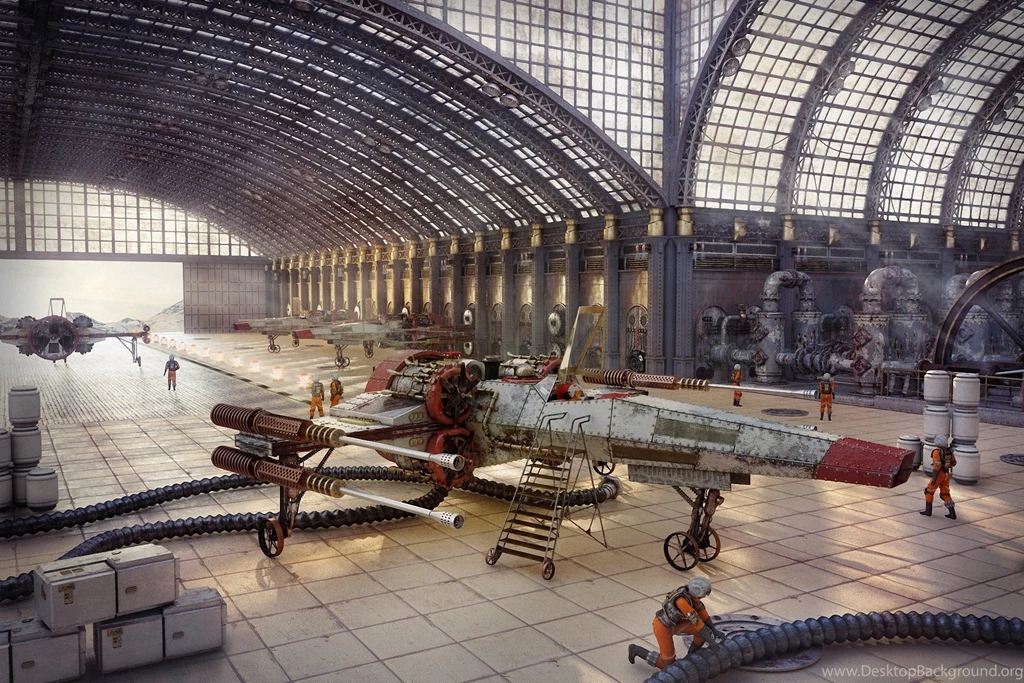 Download Wallpapers Art, Star Wars, Steampunk, Hangar, People, Ship ...