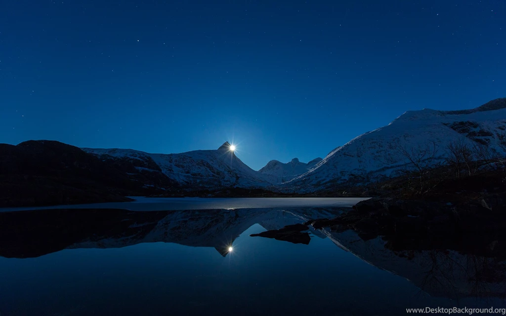 Moon Behind Mountain Reflection Wallpapers