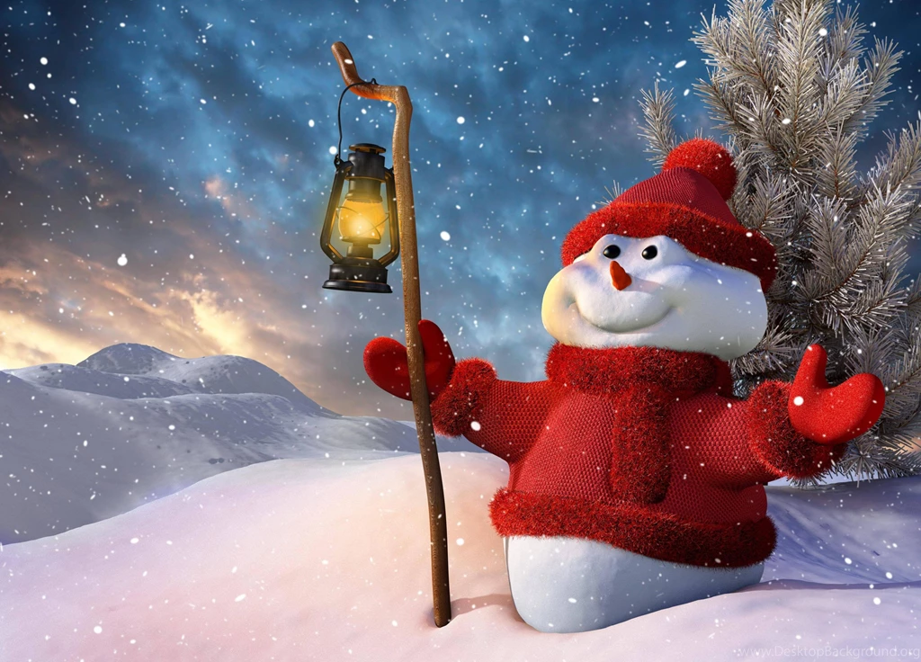 Snowman Staff Lantern 3d Graphics Winter Tree
