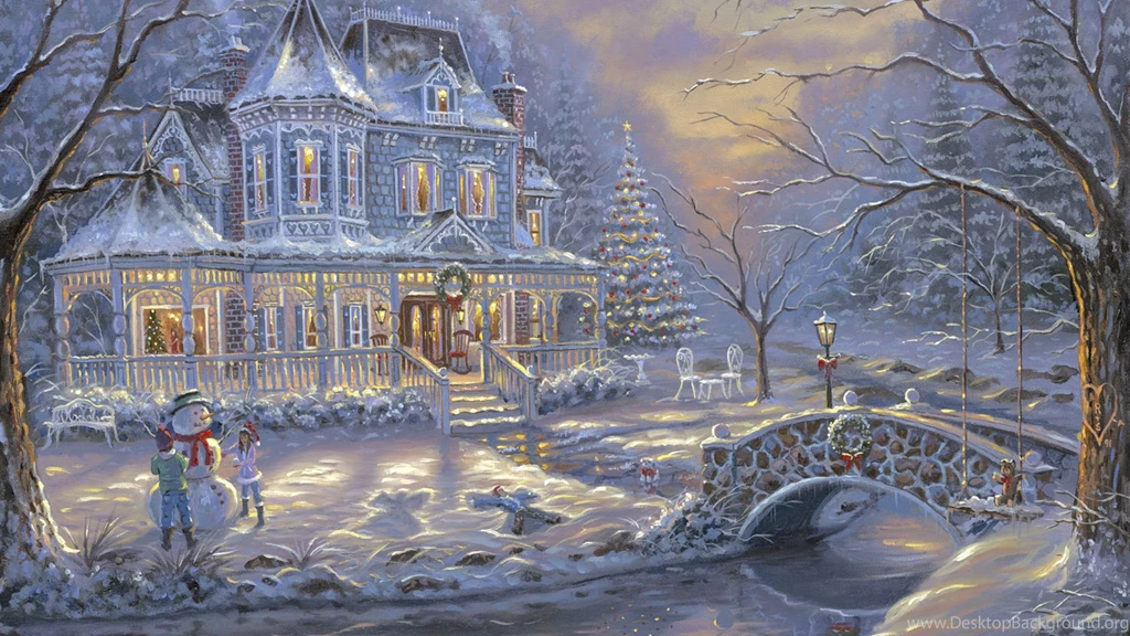 1920x1080 Snow, Winter, Painting, Bridge, Christmas Decoration ...
