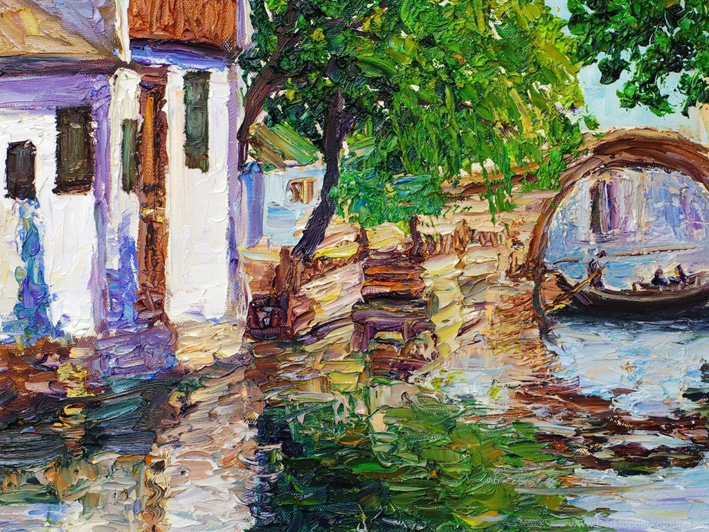 Town Creek And Bridge Watercolor Painting Wallpapers