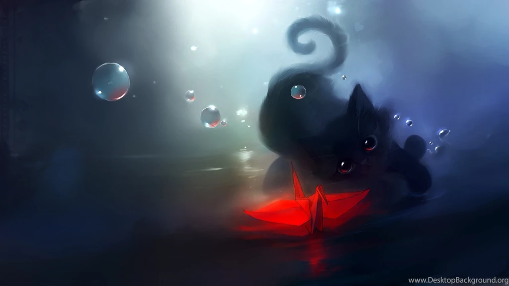 Red Origami dark Cat Bokeh Water Painting Art Wallpapers ...