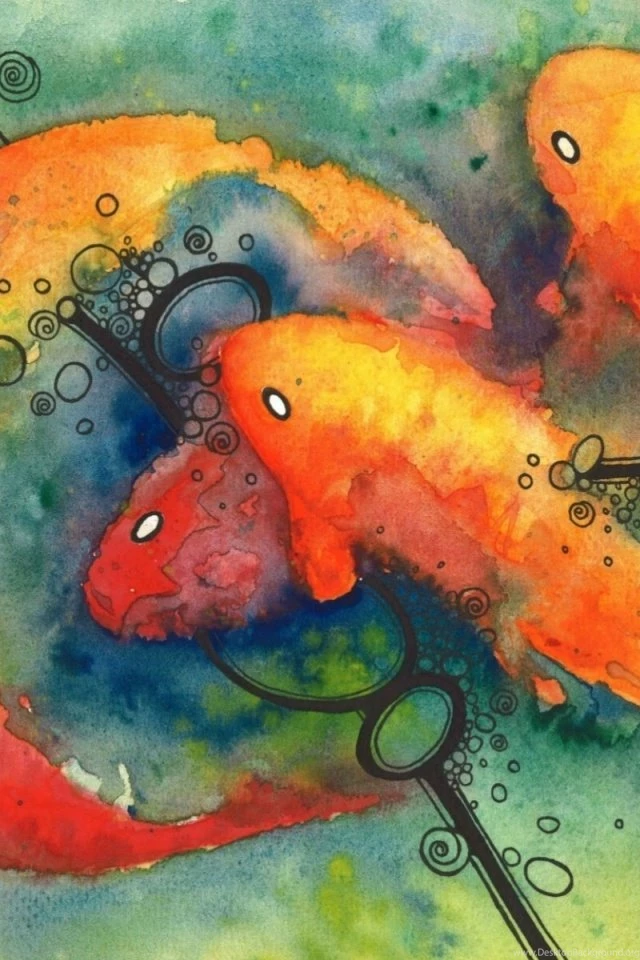 640x960 Painting Koi Water Color Iphone 4 Wallpapers