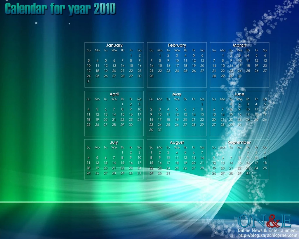 New Year 2010 Desktop Calender Wallpapers