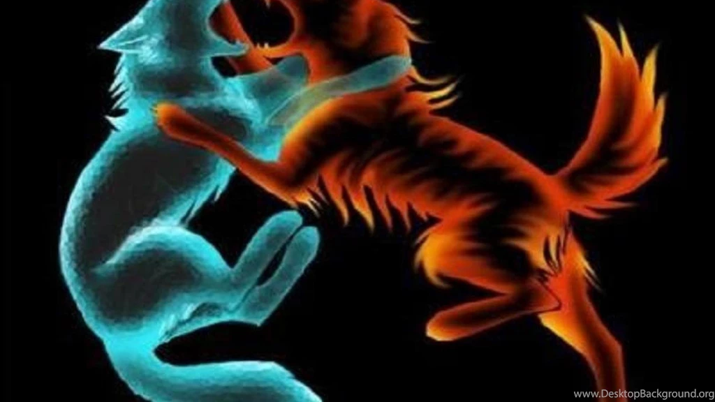 FIRE AND ICE FIGHTING WOLVES WALLPAPER (