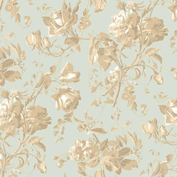 Green And Gold Floral Trail Toile Wallpapers