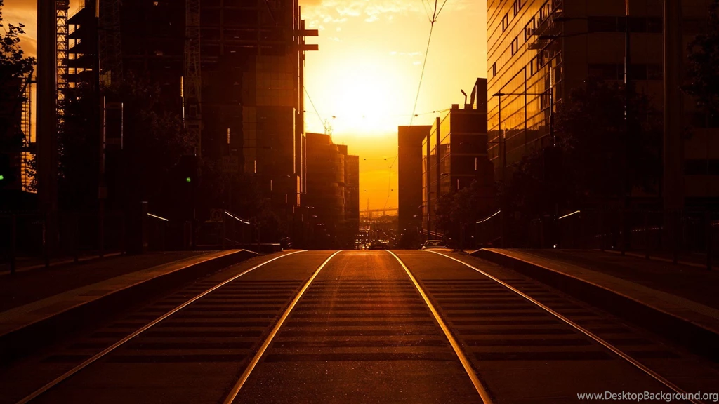 Sunset Sunrise Landscapes Sun Cityscapes Urban Railroad Tracks ...