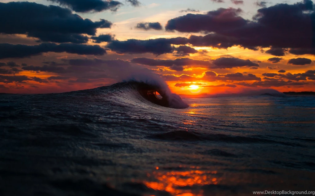 Ocean Sea Waves Sunset Sunrise Sky Clouds Spray Splash Drops ...