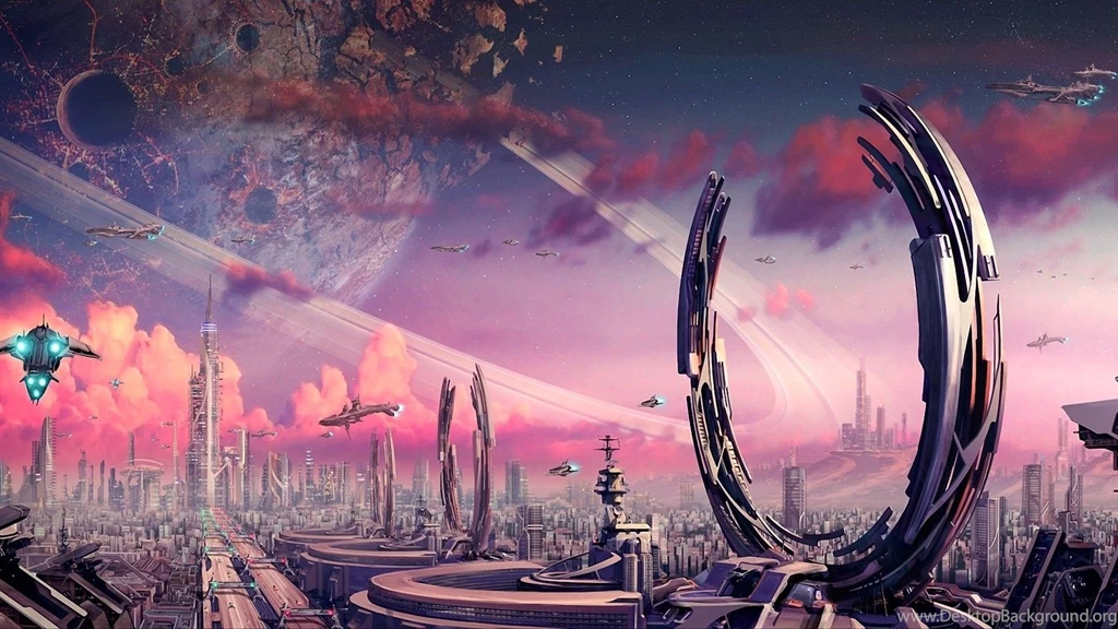 Hd Wallpapers Starship Space City Purple