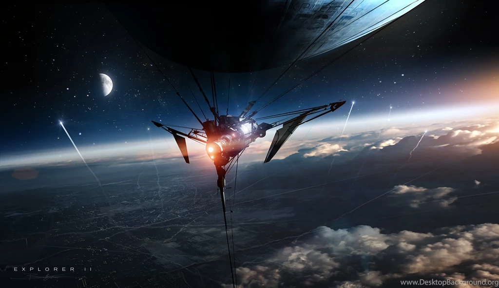 Art Space Planet City Satellite Ship Moon Stars Wallpapers ...