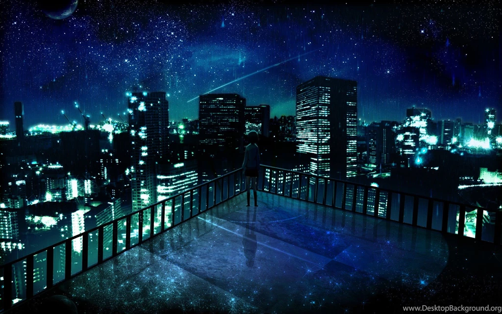 Outer Space Cityscapes Night Stars Alone Balcony Buildings City ...