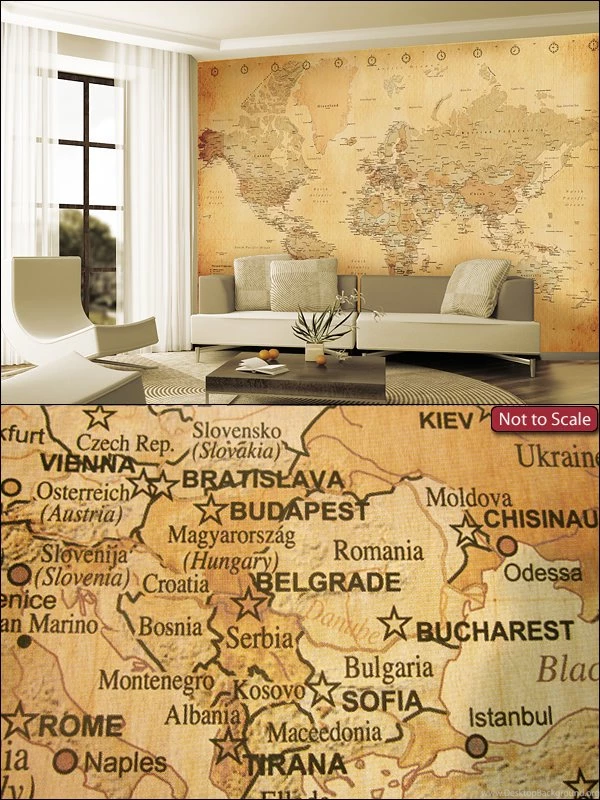 Wallpapers Mural Antique Style Terrain And Political World Map ...