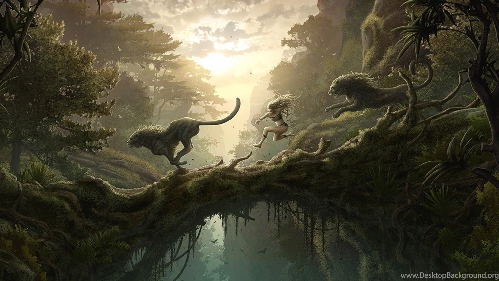 Fantasy Island Girl Running With Lions Wallpapers   DreamLoveWallpapers