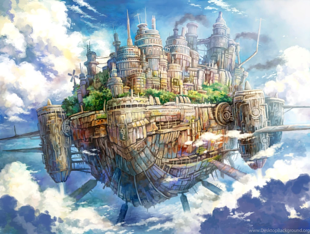 Kemi Neko Original Fantasy Cities Castle Sky Island Clouds Fly ...