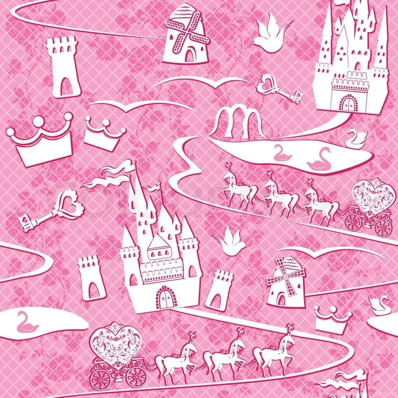Seamless Pattern With Fairytale Land Castles, Lakes, Roads ...