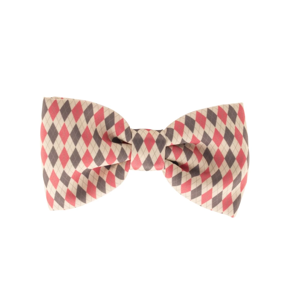 Pink Grey Argyle Mrs Bow Tie
