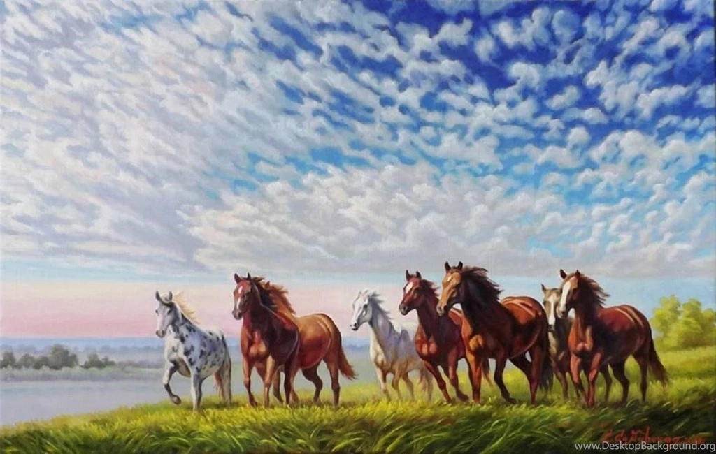 Wild Horses Painting Spirit Sky Nature Beautiful Clouds Pretty ...