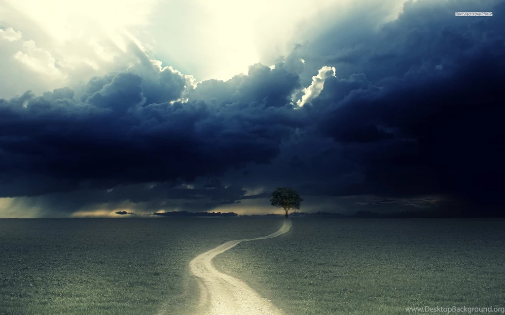 Road In The Dark Cloudy Field Wallpapers
