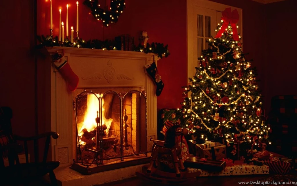Wallpaper: Holiday, Garlands, Christmas Tree, Fireplace, Toys ...