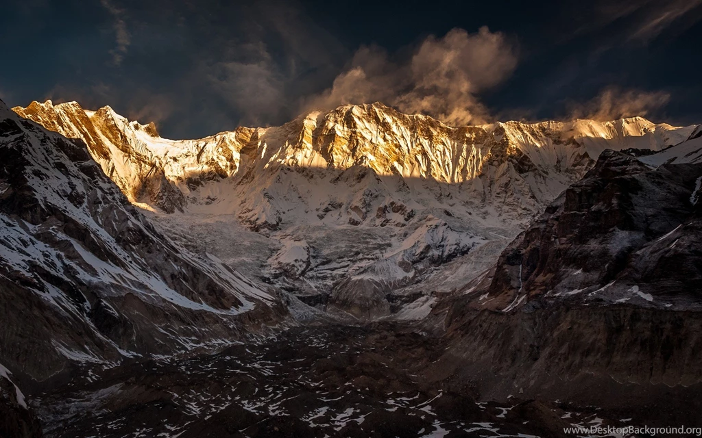 Sunrise Mountains Landscapes Nature Snow Shadows Nepal Annapurna ...