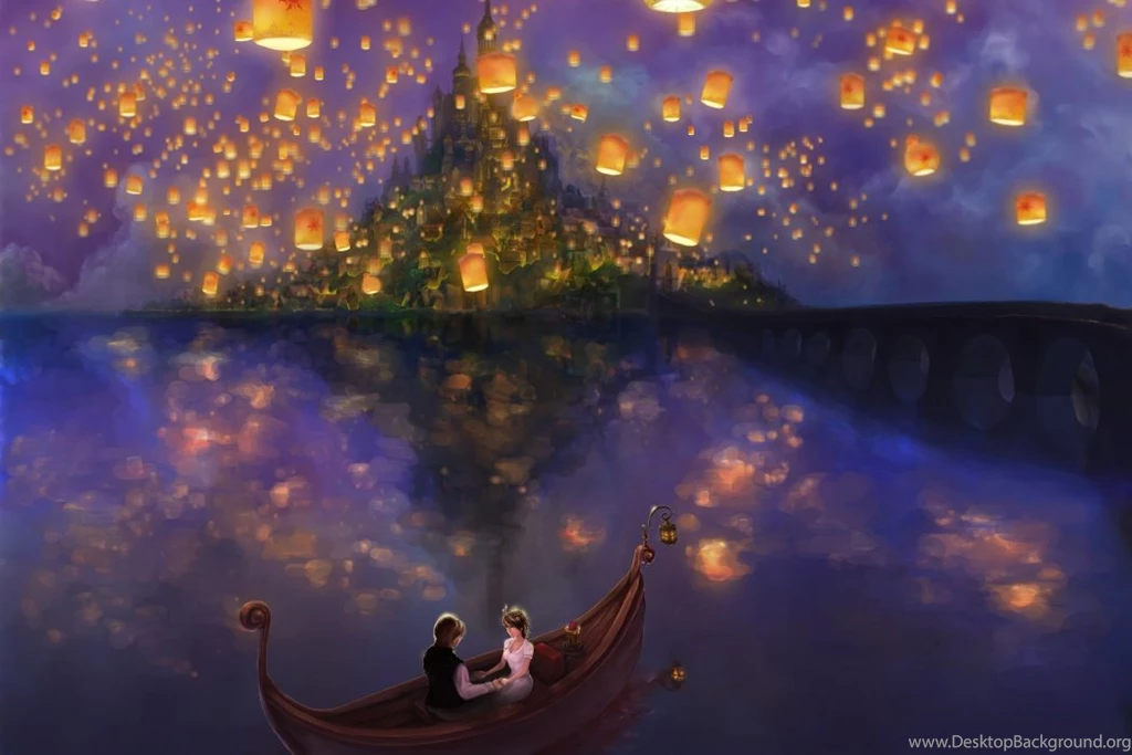 Tangled Wallpapers   Rapunzel & Eugene Romantic Love Scene In Boat ...